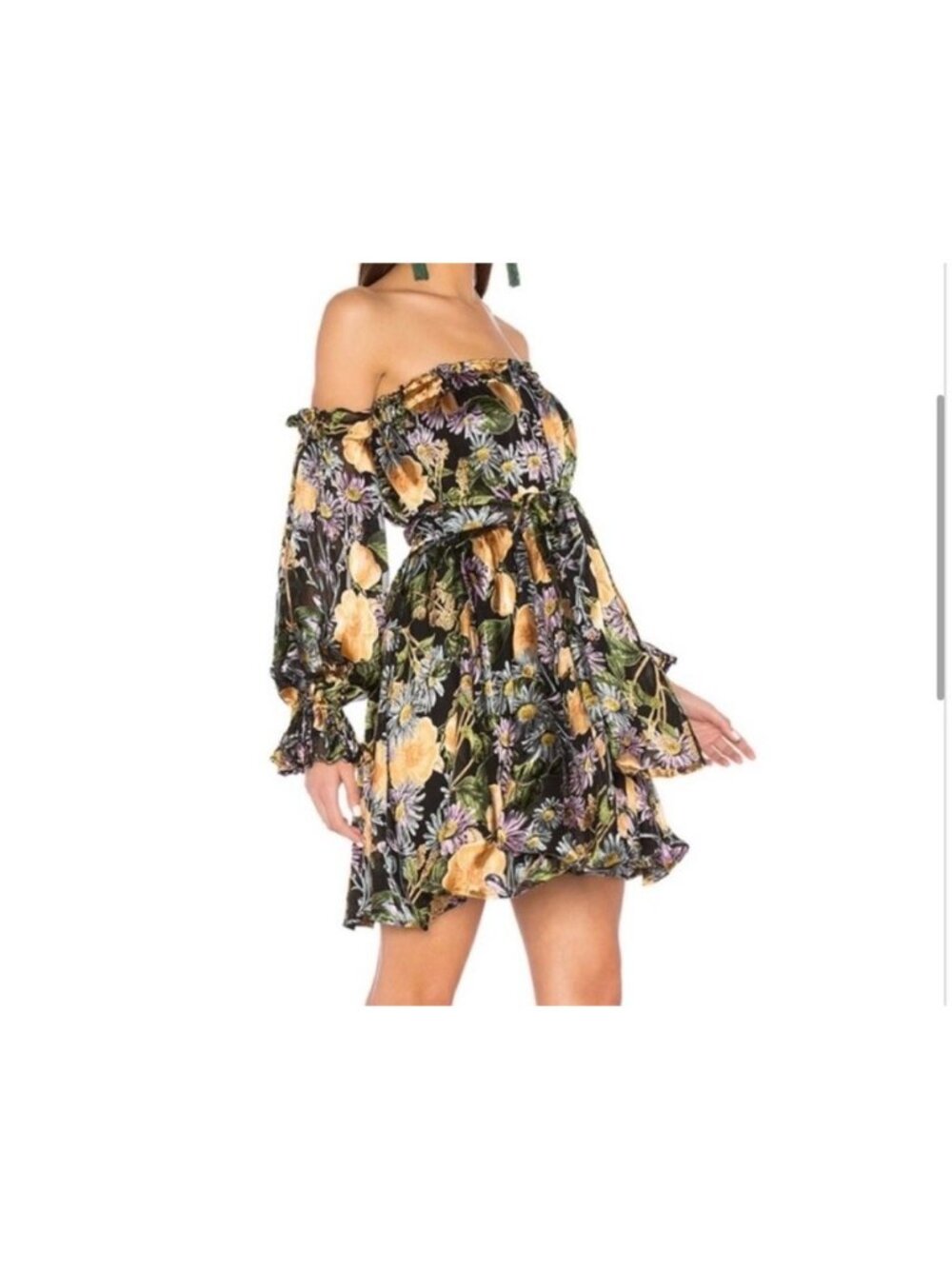 For Love & Lemons Luciana Mini Dress Floral Silk Blend size‎ Small Off Shoulder
